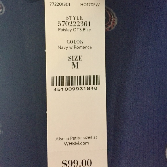 SALE!!!! ☀️WHBM peasant top NWT☀️ - Picture 2 of 5